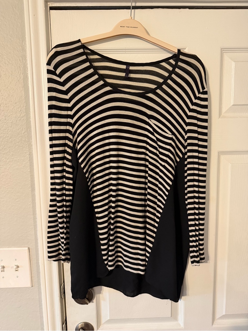 NYDJ Black and White Striped Long Sleeve Tee